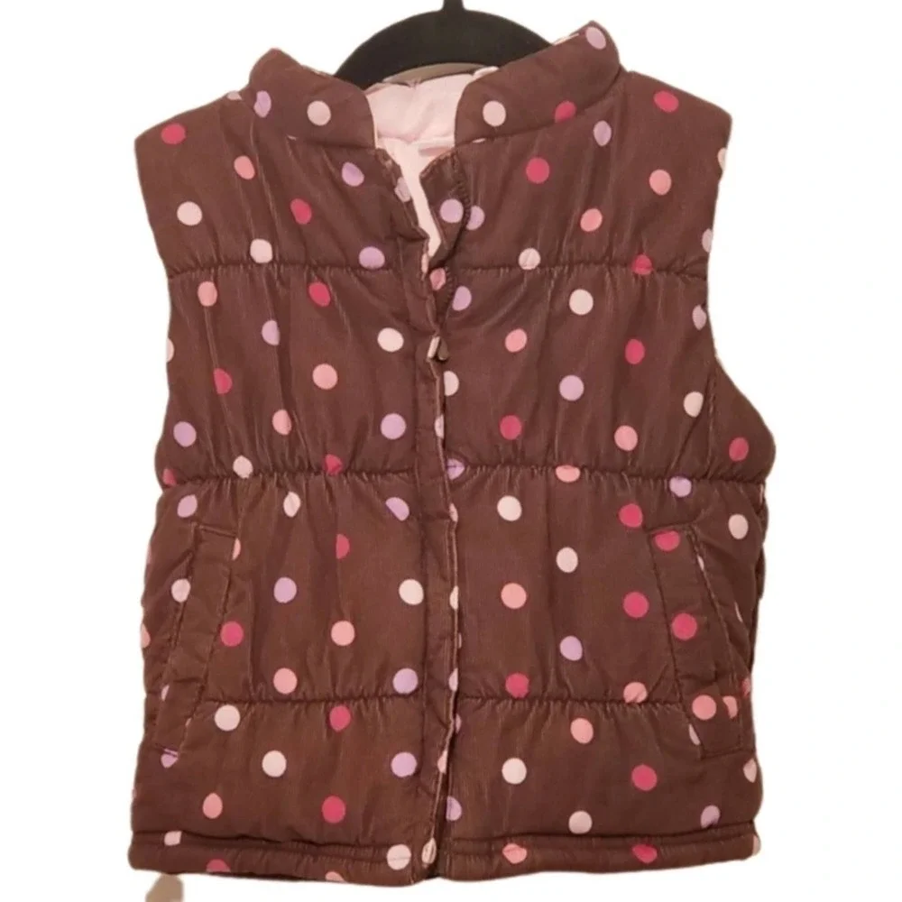 Fall Carter's Brown‎ Polka Dot Vest Pink Inside Outdoors Cute Girls Size 4T